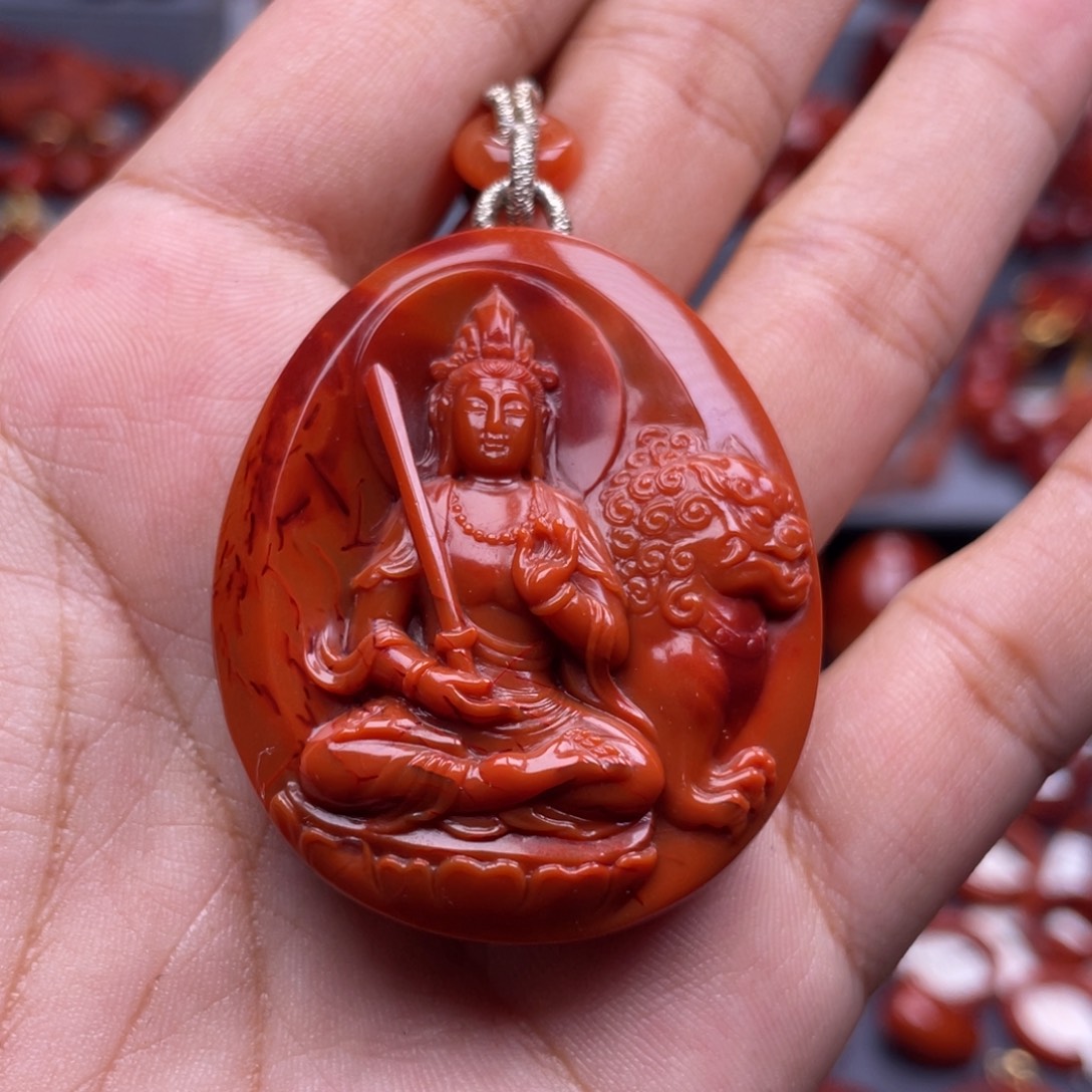 未镶嵌南红玛瑙珠宝奇石文殊菩萨吊坠
