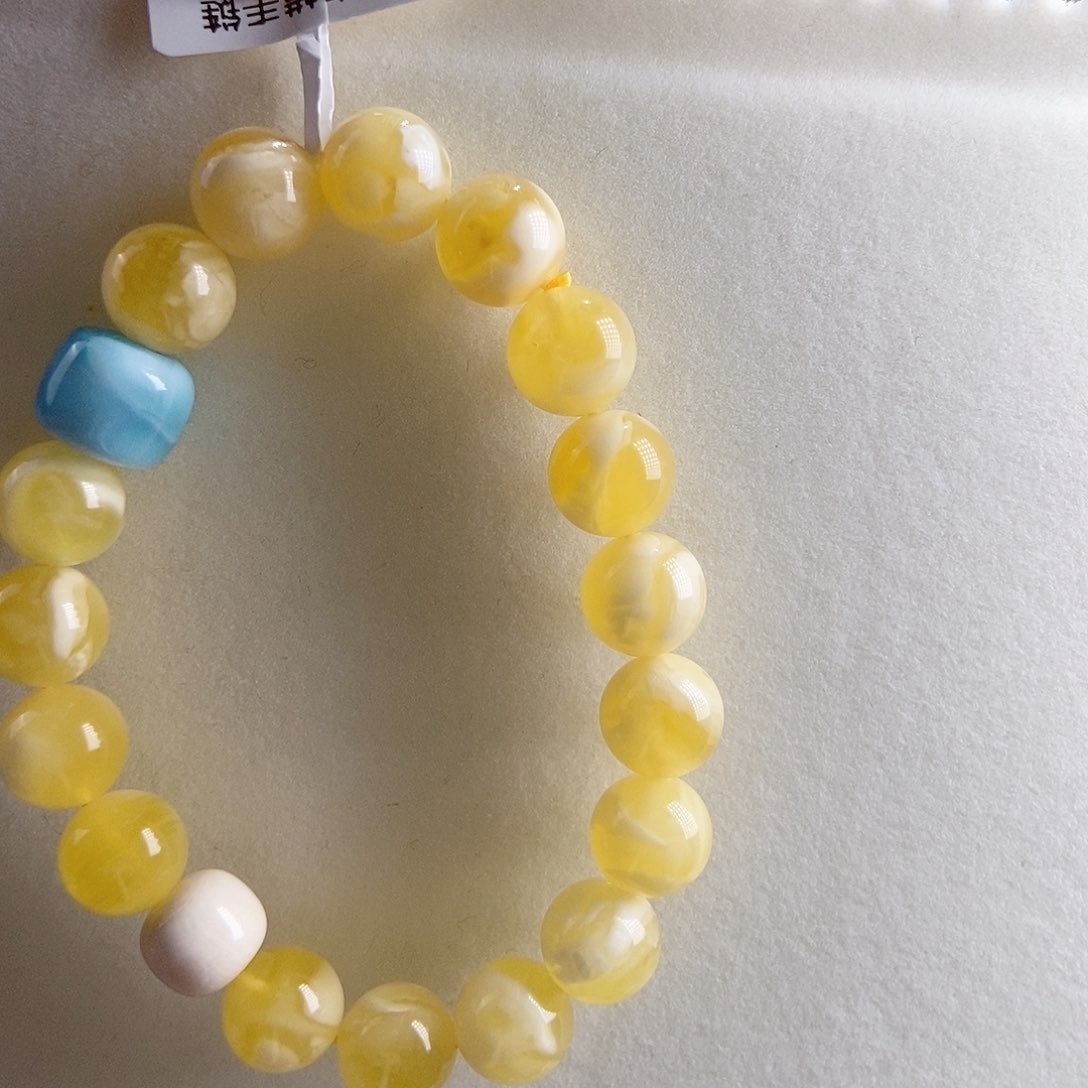 蜜蜡手链未镶嵌10mm蜜蜡金瓷白手链原创