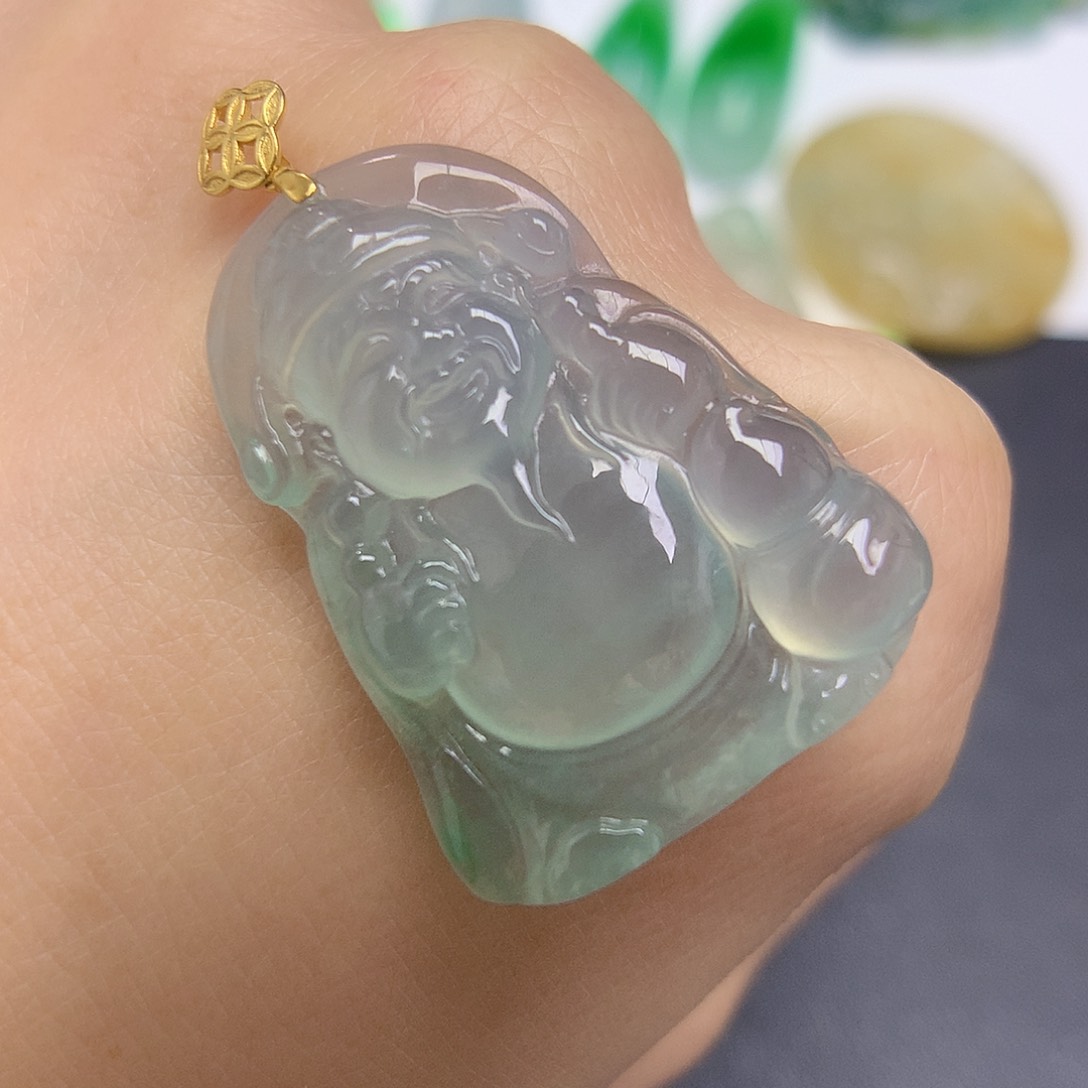 翡翠颈饰18K金镶嵌光**阳财神