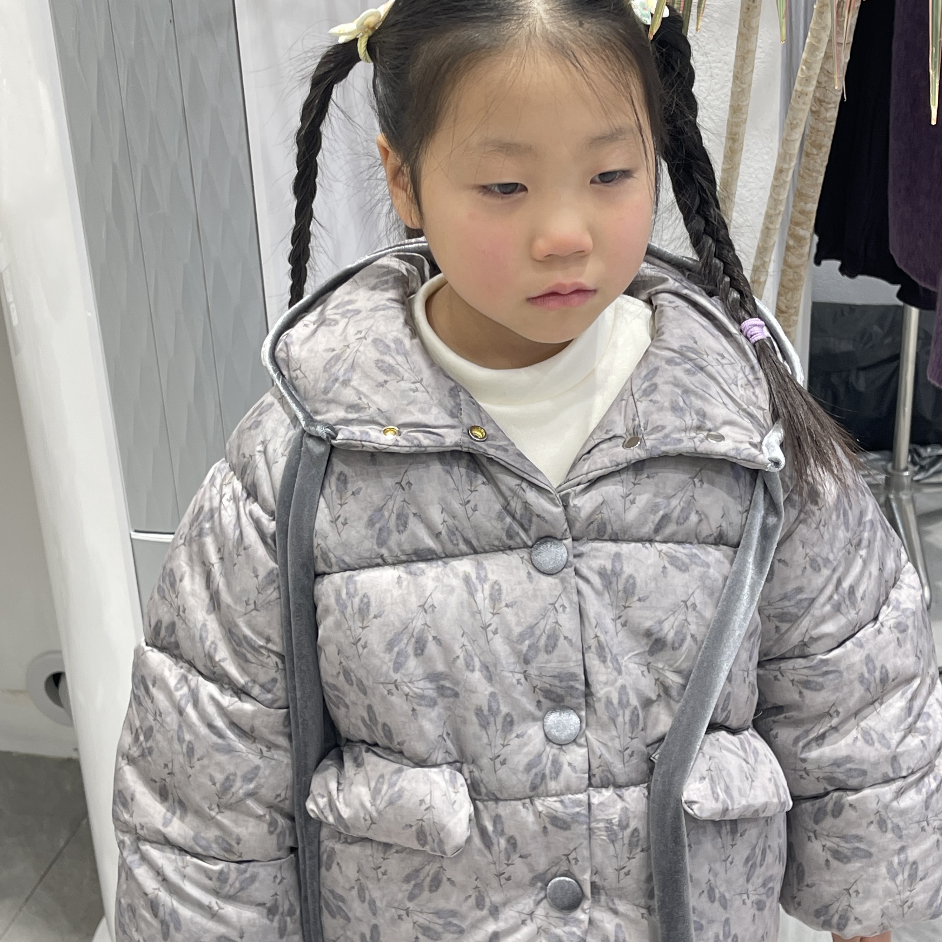 韩系女童碎花棉服加绒加厚