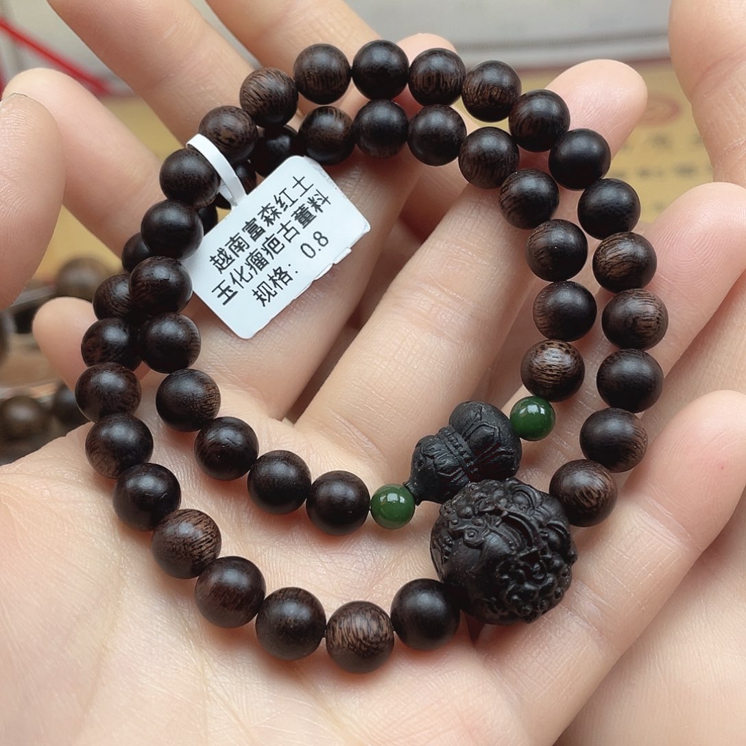 沉香手串越南富森红土玉化瘤疤