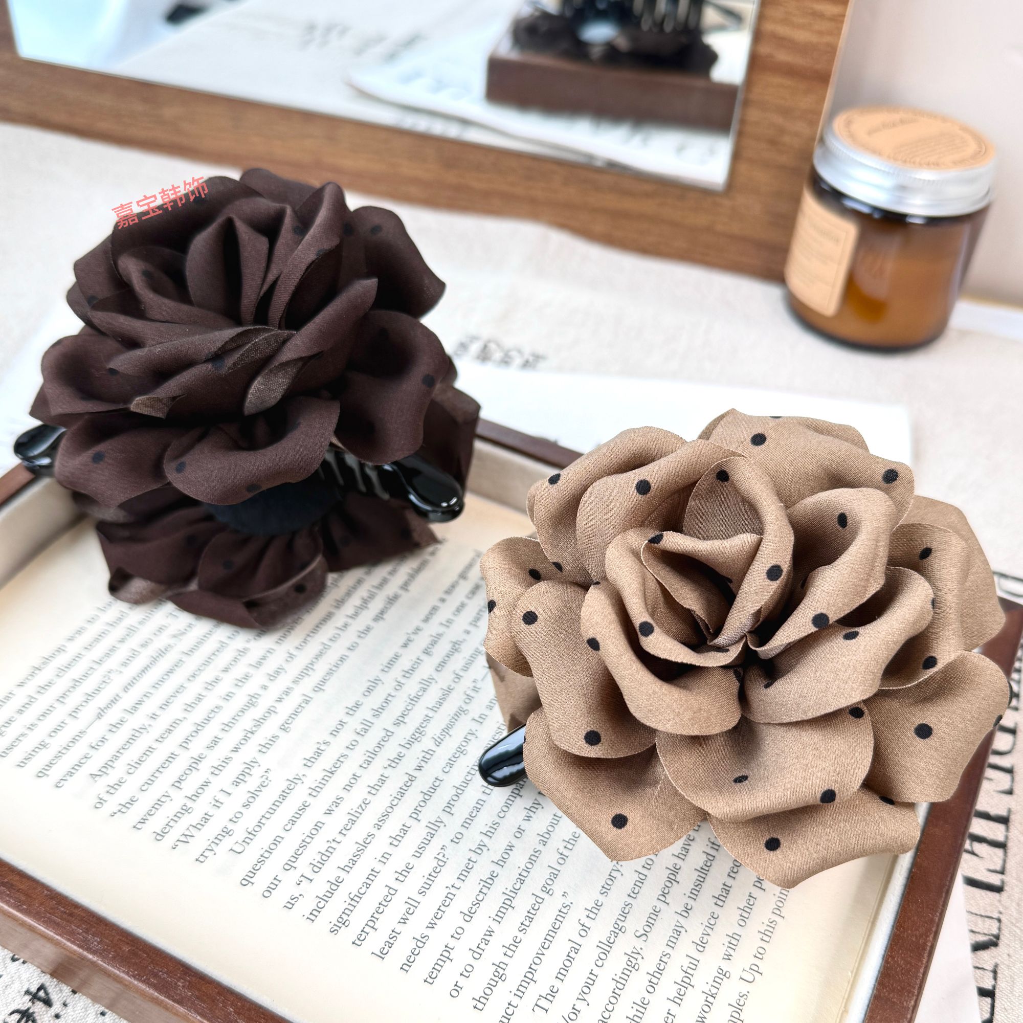 韩国东大门定制款原创设计高定大抓减龄仙女风波点大花抓夹ZJ133