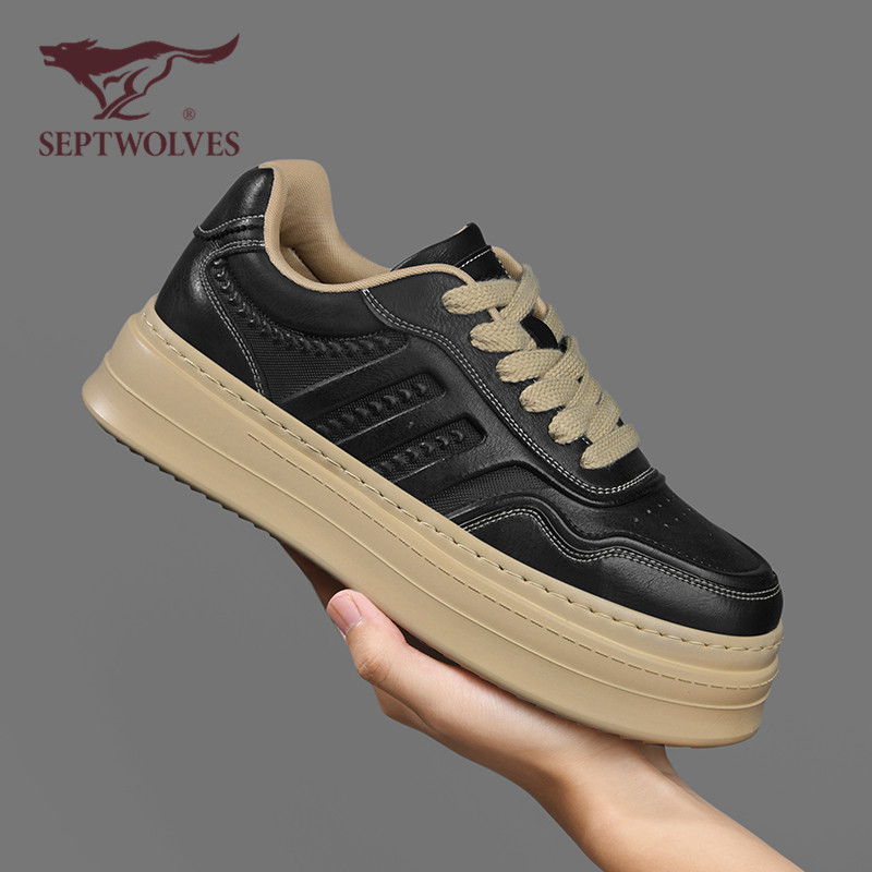 七匹狼男鞋秋季复古潮流男士休闲简约时尚厚底韩版防水增高板鞋
