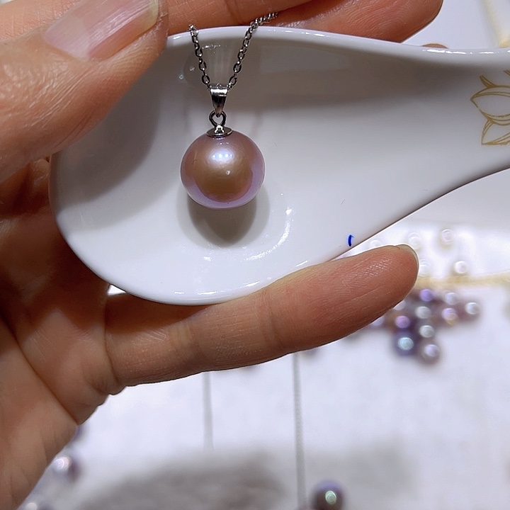 淡水珍珠紫珠银色瓜子扣银S925镶嵌