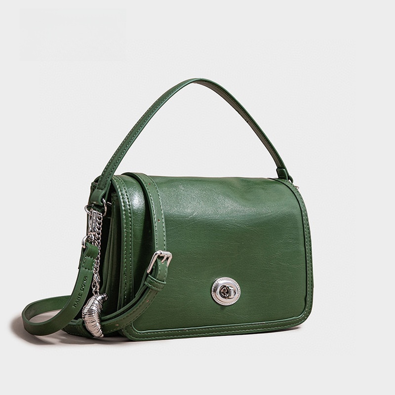 【RAIN·CUN】轻奢小牛角挂件翻盖手提斜挎小方包 SK-92212-仙踪绿