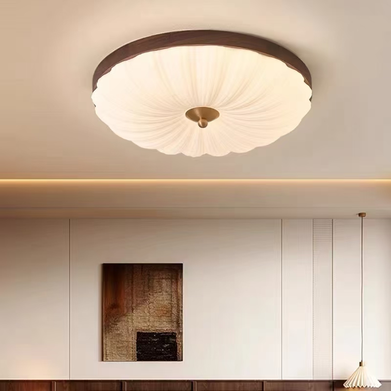 吸顶灯卧室灯中古美式新中式胡桃木法式眼儿童灯书房主卧灯