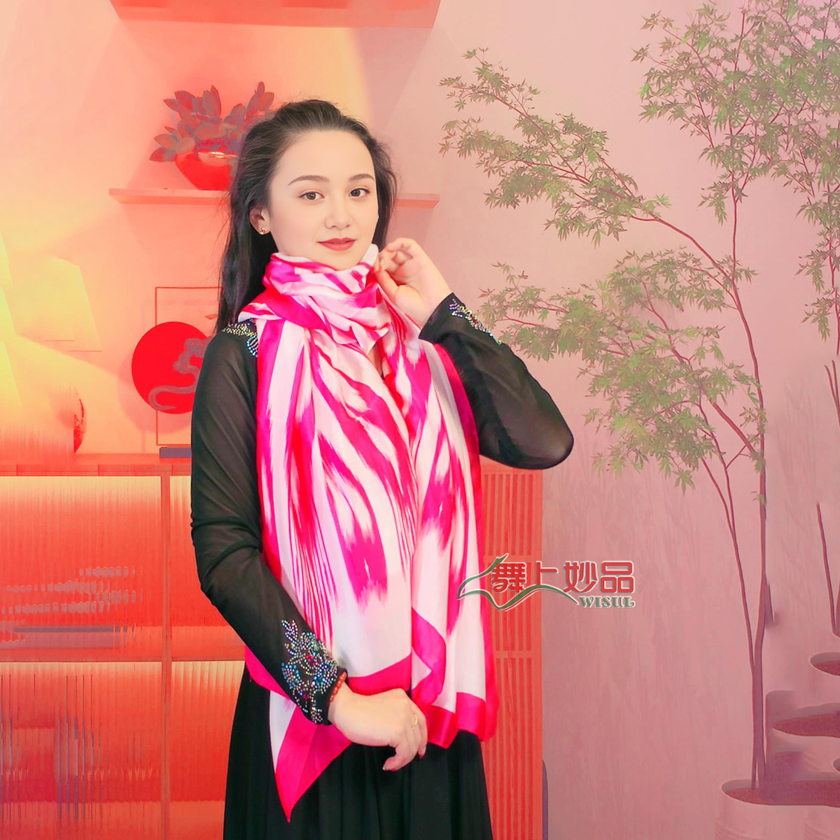 提花民族风民族女士渐变条纹围巾长款时尚