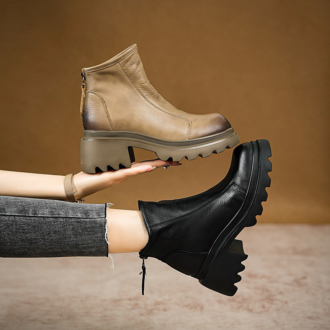 清货～22031 头层牛皮厚底短靴