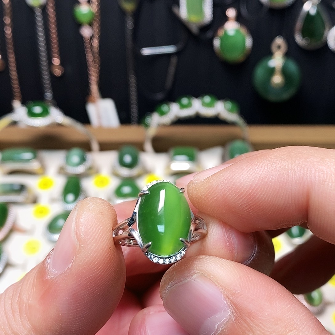 和田玉（碧玉）银S925镶嵌戒指