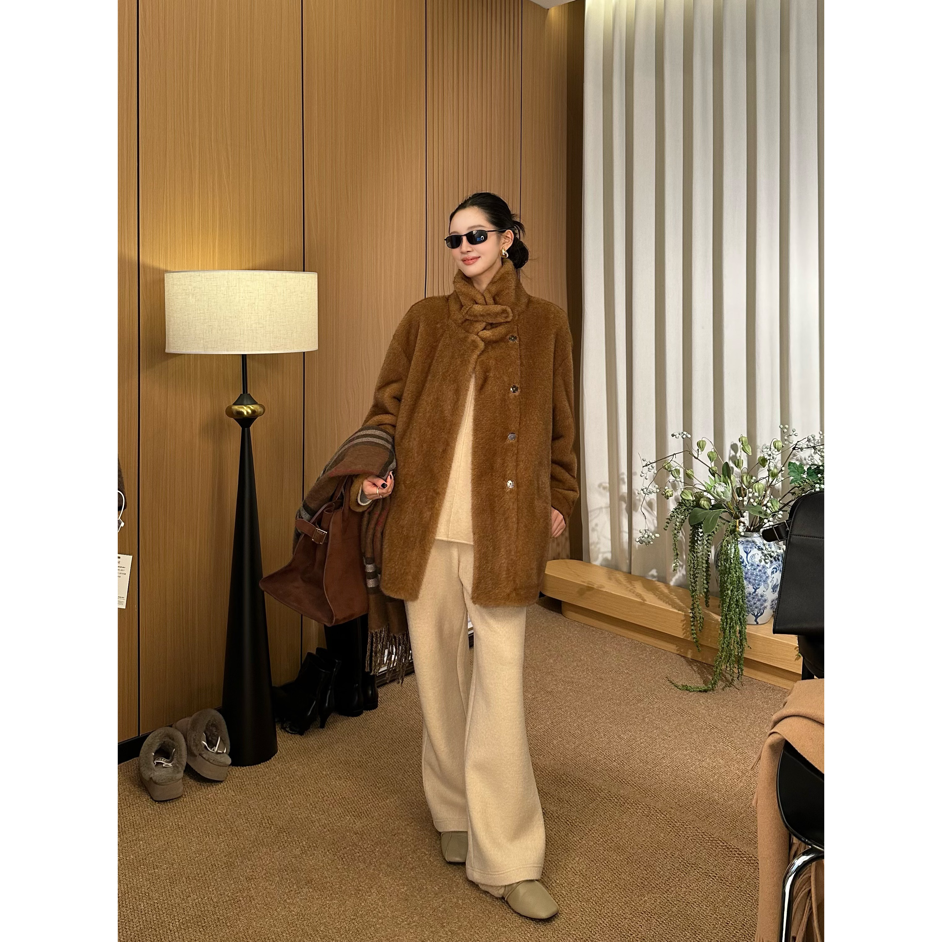 DAMAO-【栗色雾绒】老钱复古晕染立领环保中古毛毛外套