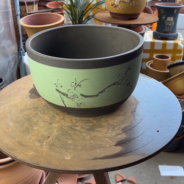 紫砂宜兴紫砂花盆苹果绿绿萝大