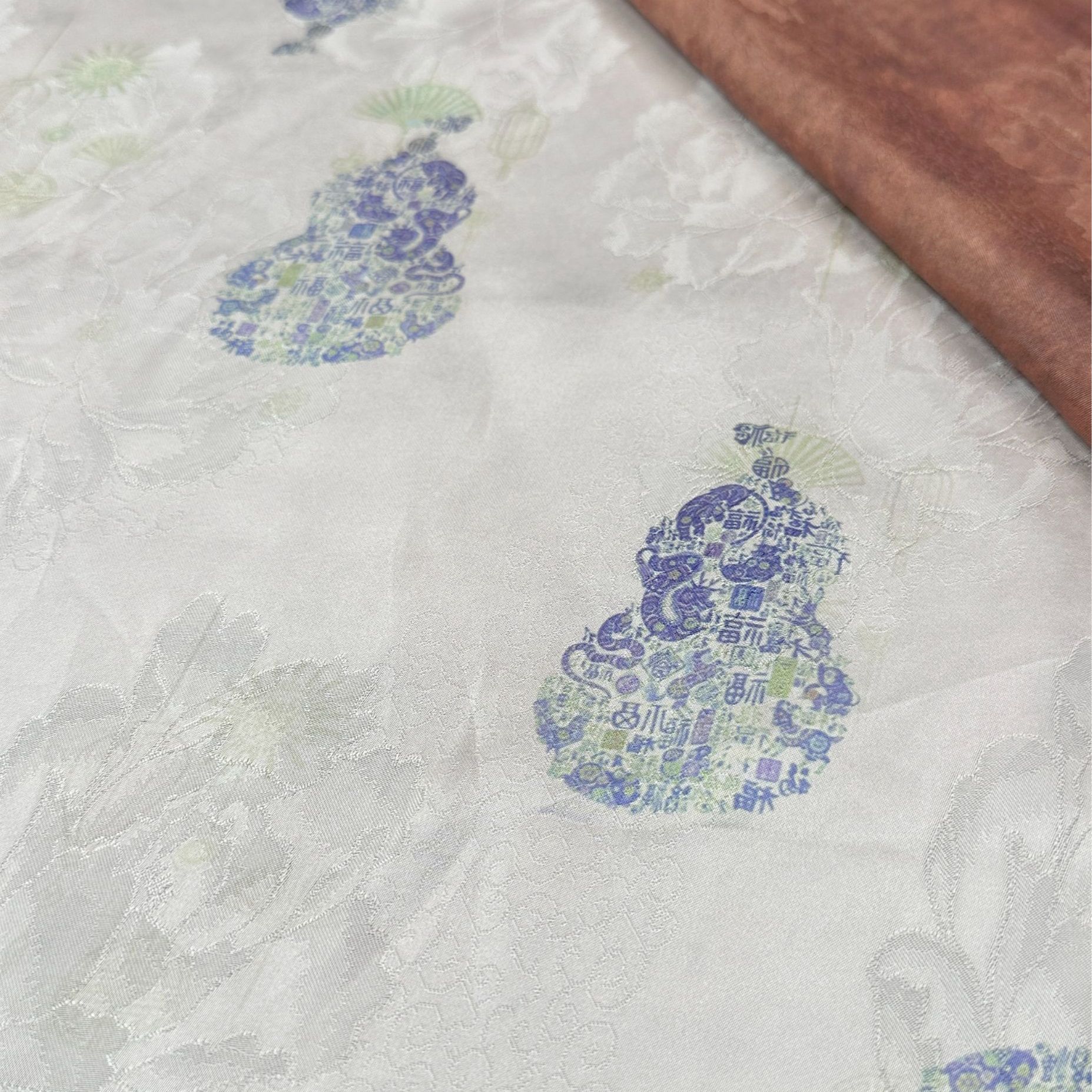 【正品香云纱】蓝色宝相葫芦 丝绸布料