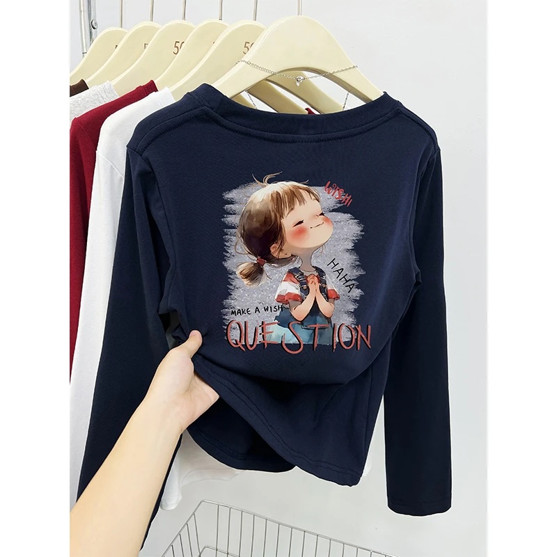 正肩长袖t恤女春秋季新款内搭打底衫韩版chic休闲设计感外穿上衣