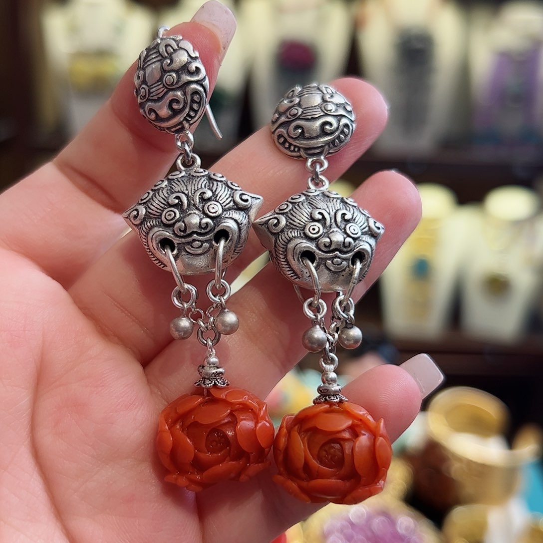 玛瑙/玉髓耳环未镶嵌古风