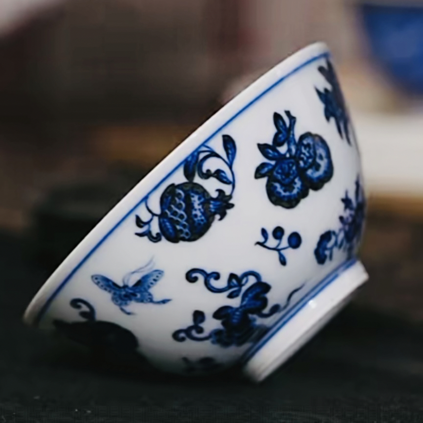 【黄老邪真选】觉山隐窑｜青花瓜瓞绵绵蝴蝶带内绘茶杯主人杯陶瓷