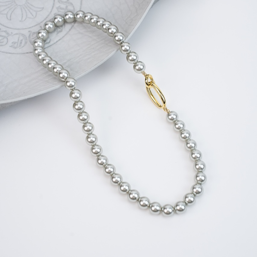 赫本风珍珠真多麻银灰LEMAIRE仿施家锁骨链高级感ins轻奢百搭挂脖