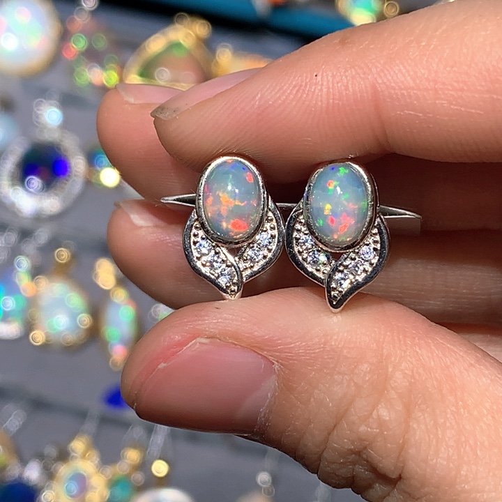 欧泊耳饰z银S925镶嵌欧泊