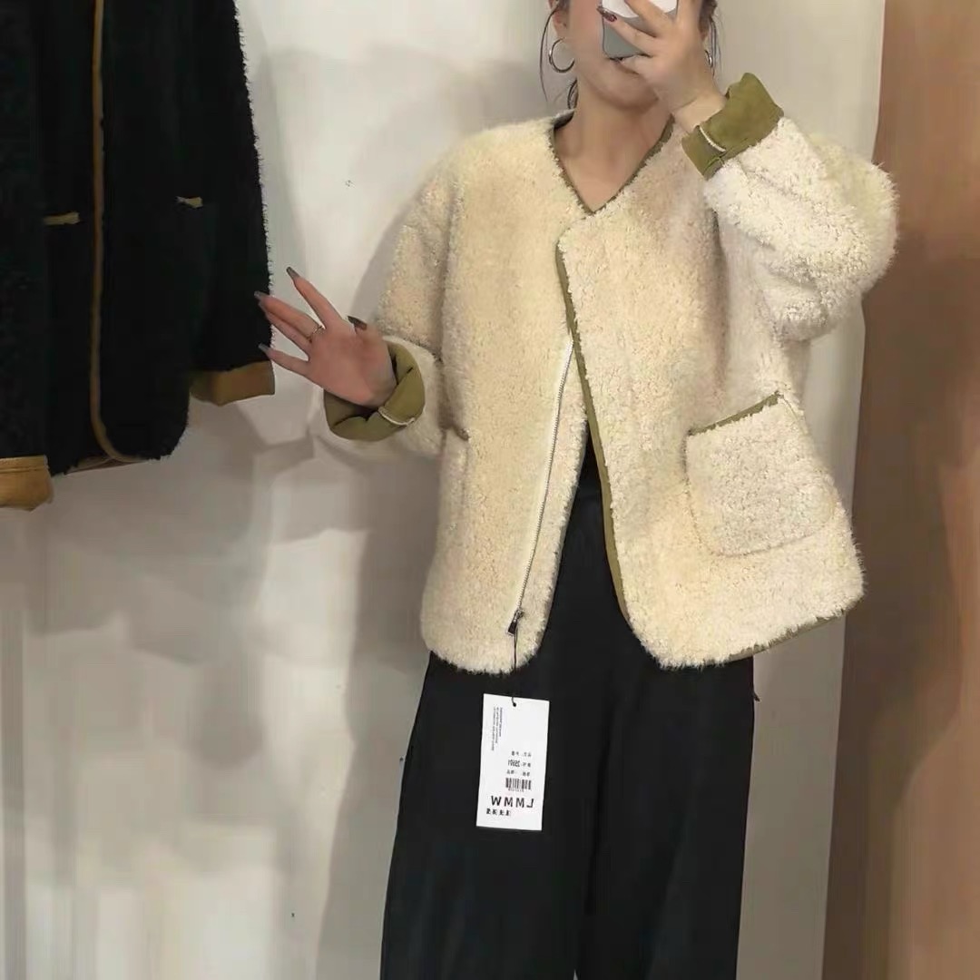 韩版拉链圆领羊羔毛外套女2025秋冬新款洋气宽松显瘦皮毛一体上衣