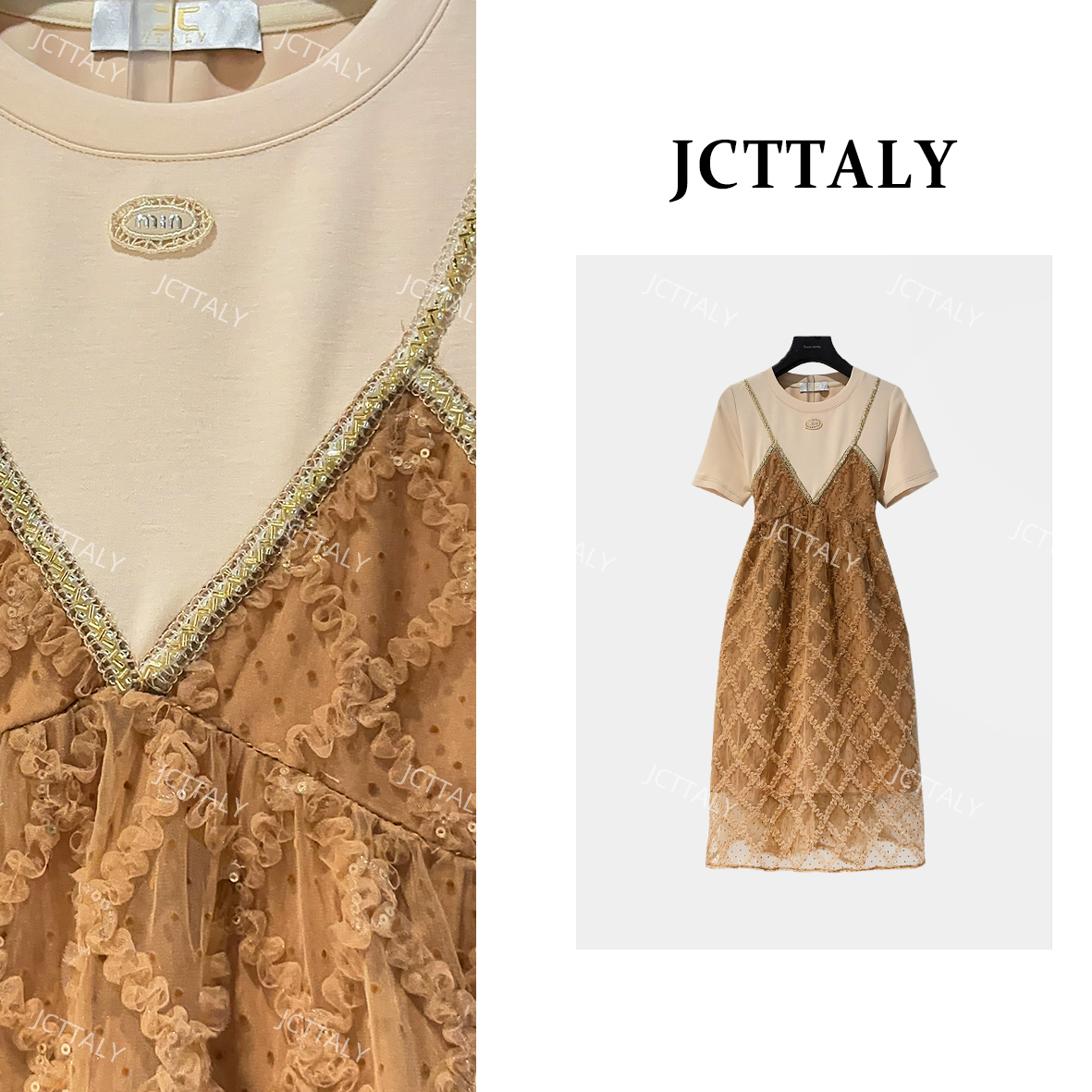 【茶茶】复古黄色系法式连衣裙女25夏季新款时尚显瘦连衣裙JC-A3411