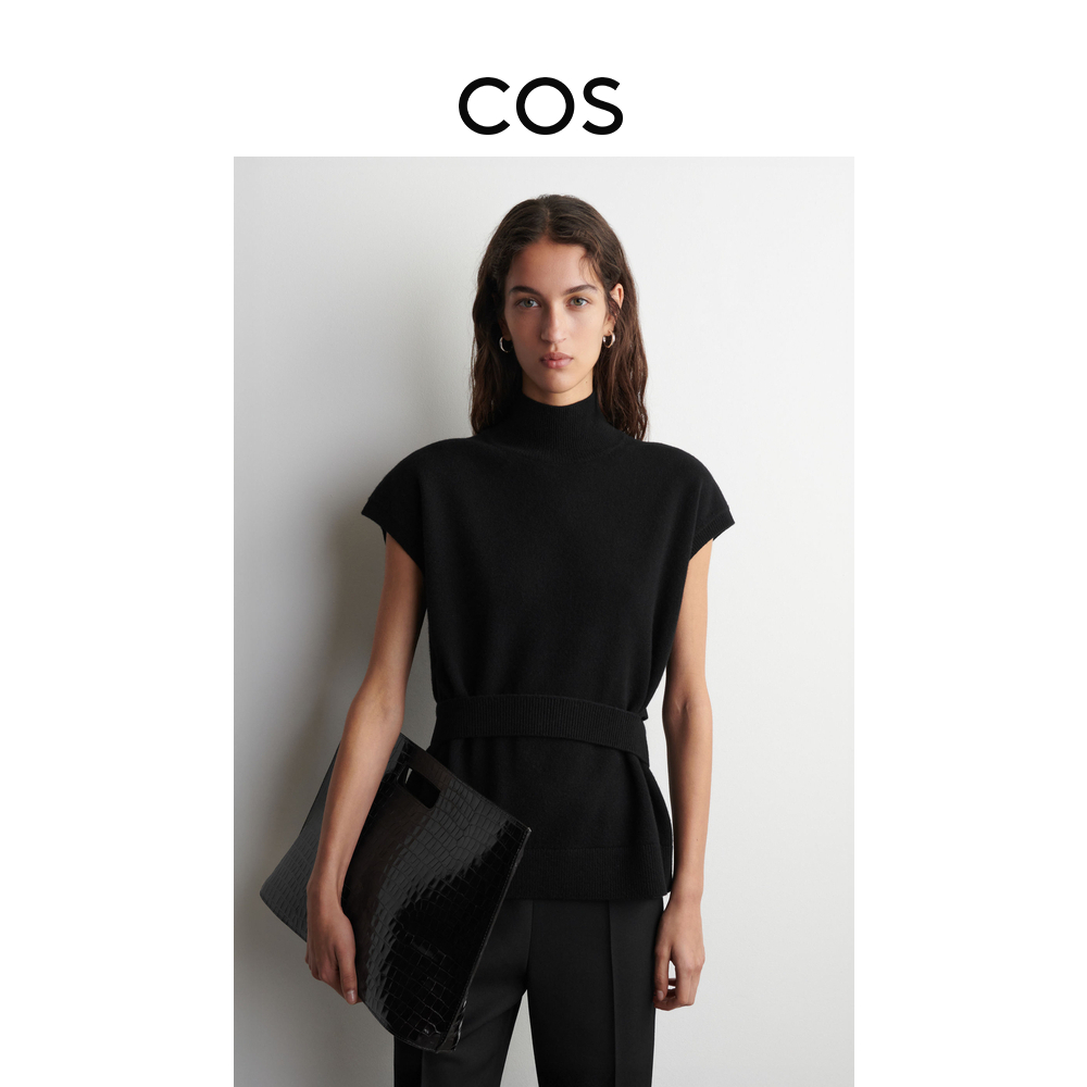 COS女装 标准版型美利奴羊毛背心黑色2025冬季新品1317127002