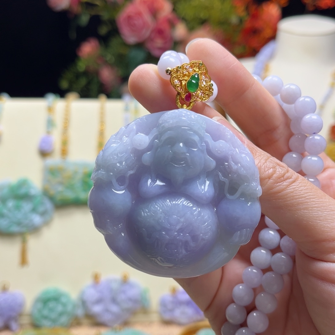 翡翠颈饰未镶嵌紫翡财神