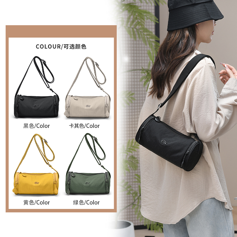 防水斜挎包女2025新款单肩包休闲百搭圆筒包韩版百搭轻便小包包