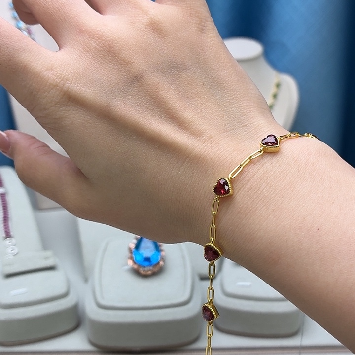 石榴石银S925镶嵌手链