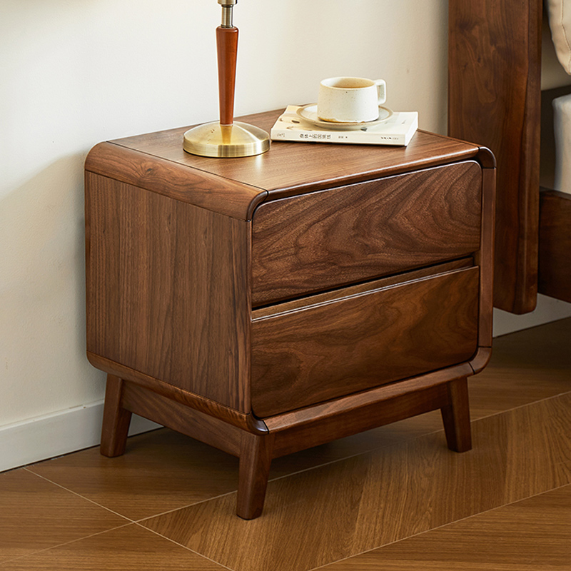 苏作集北美黑胡桃木床头柜简约床边柜卧室多功能抽屉储物柜家用