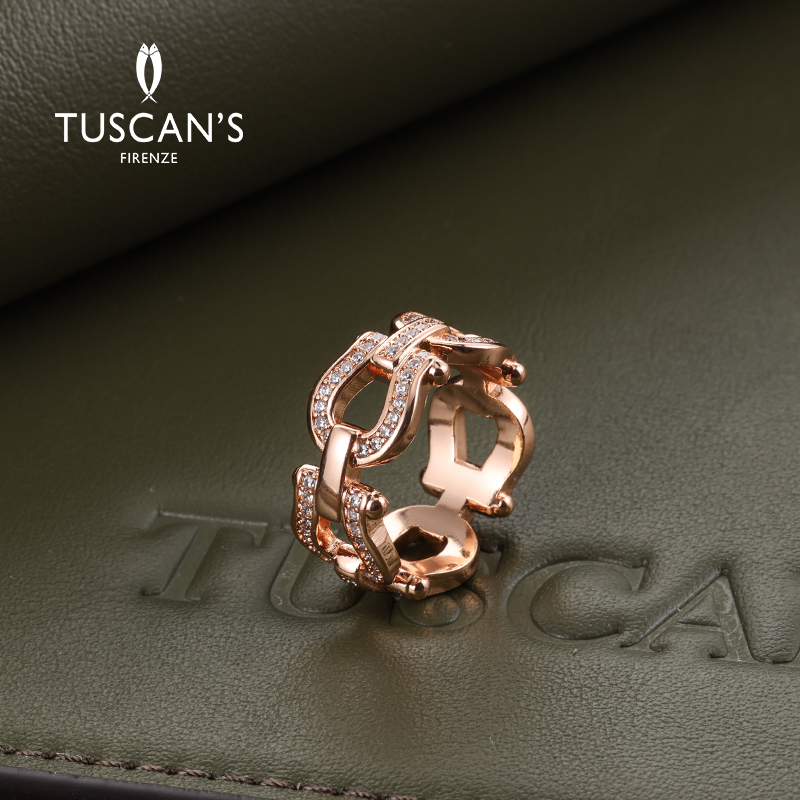 铜合金锆石戒指 TUSCAN'S 铜合金锆石戒指 轻奢镶嵌马蹄扣气质女