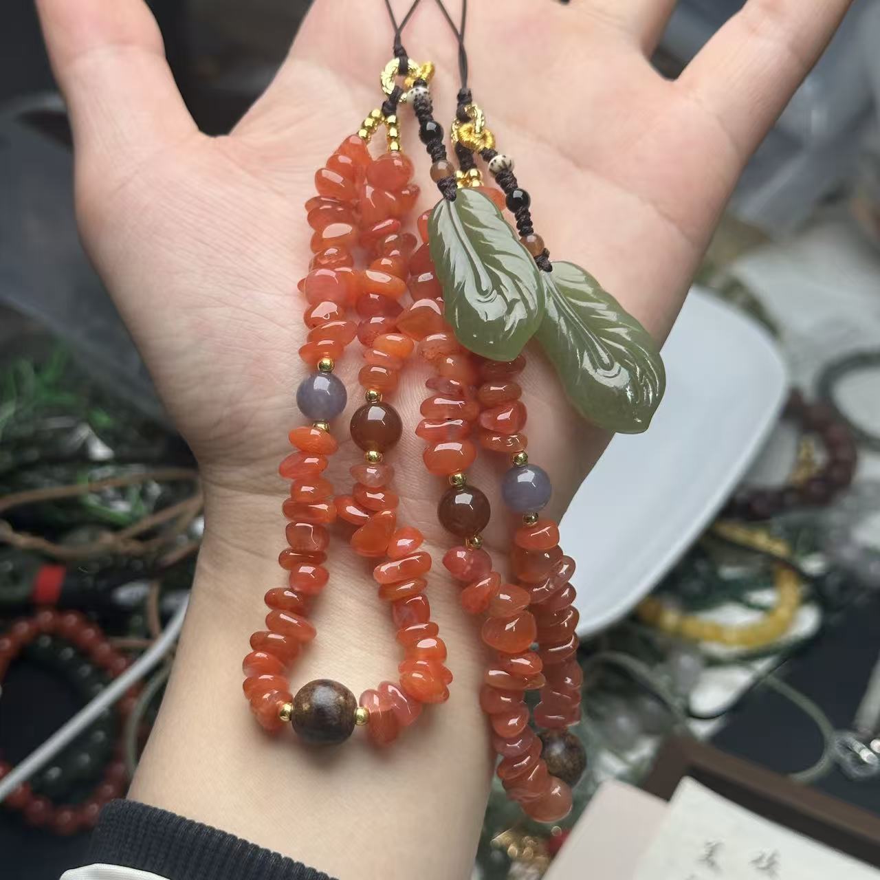 【A205】和田玉叶子手机挂（货中）多样性发其一