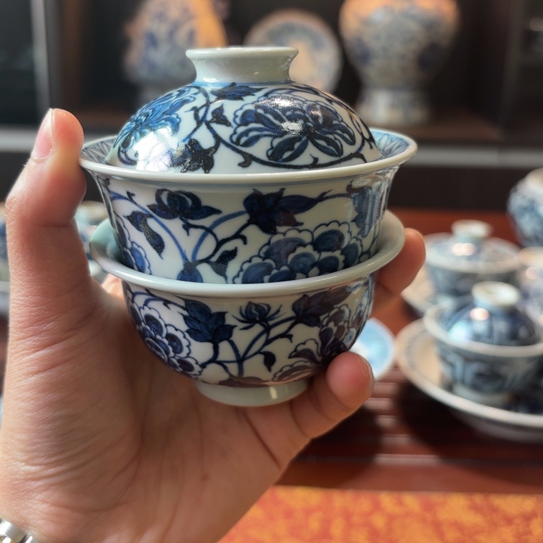 景德镇手工手绘茶具盖碗色差