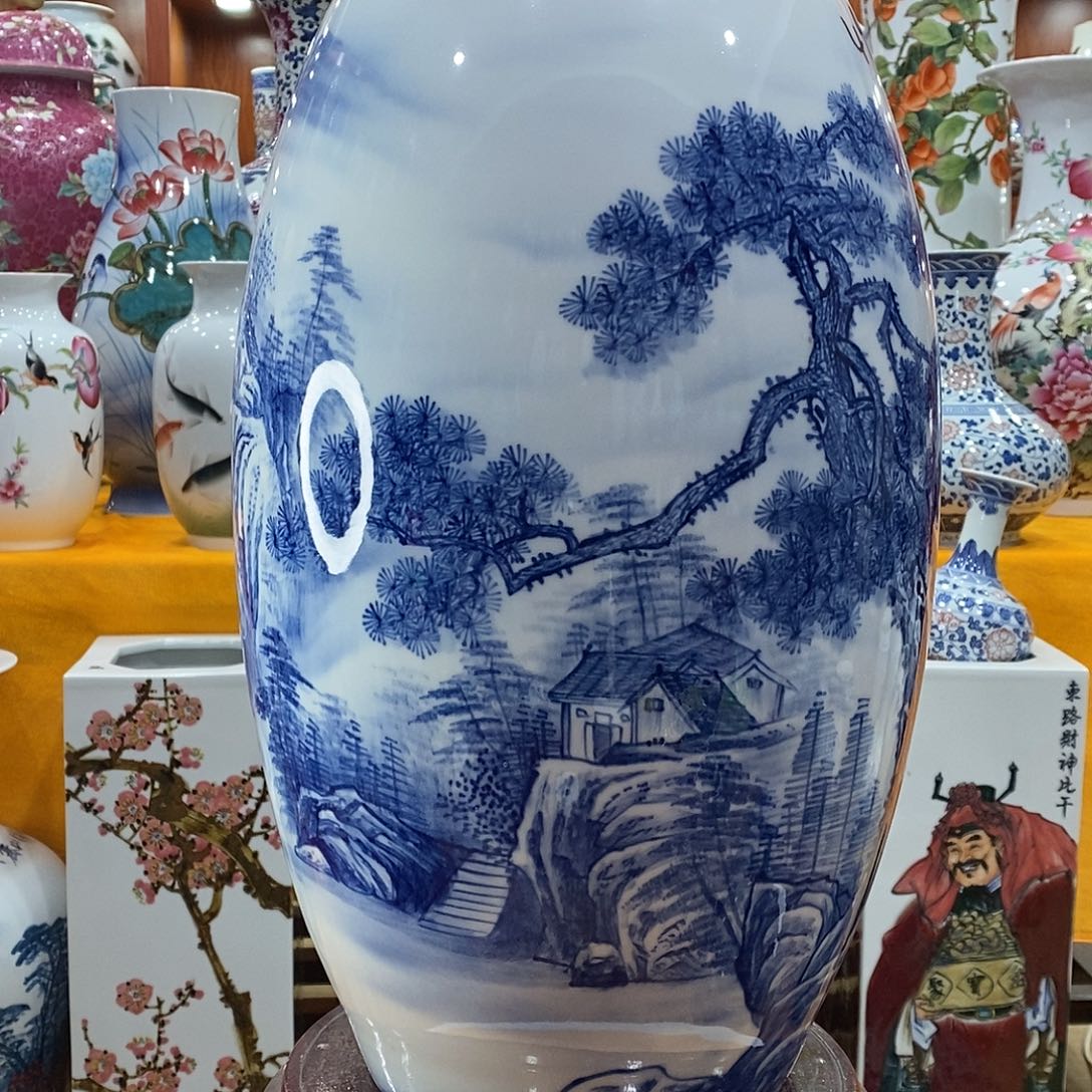 摆件家*美景德镇陶瓷青花冬瓜瓶