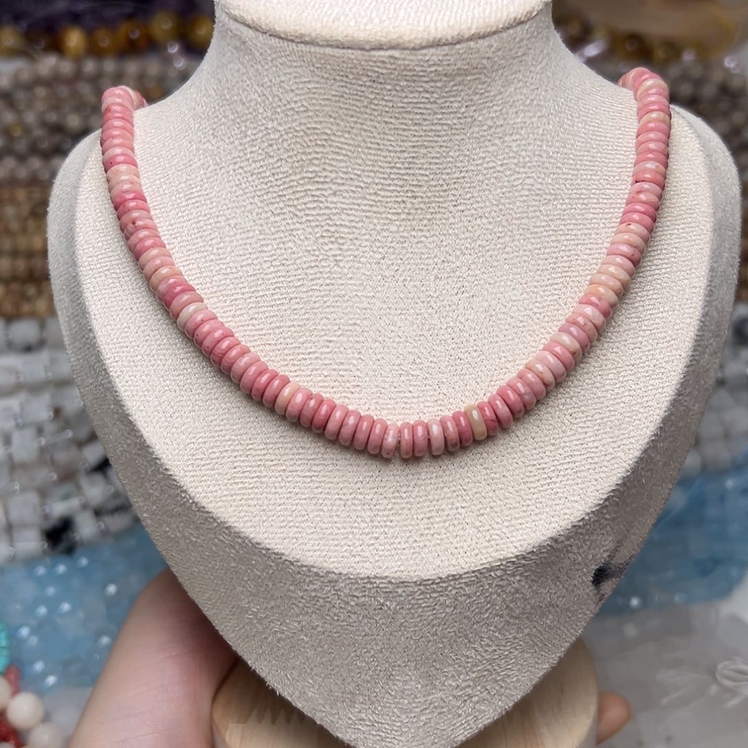 玛瑙/玉髓合金珠宝半成品Y57。6.3mm红纹石算盘珠一条