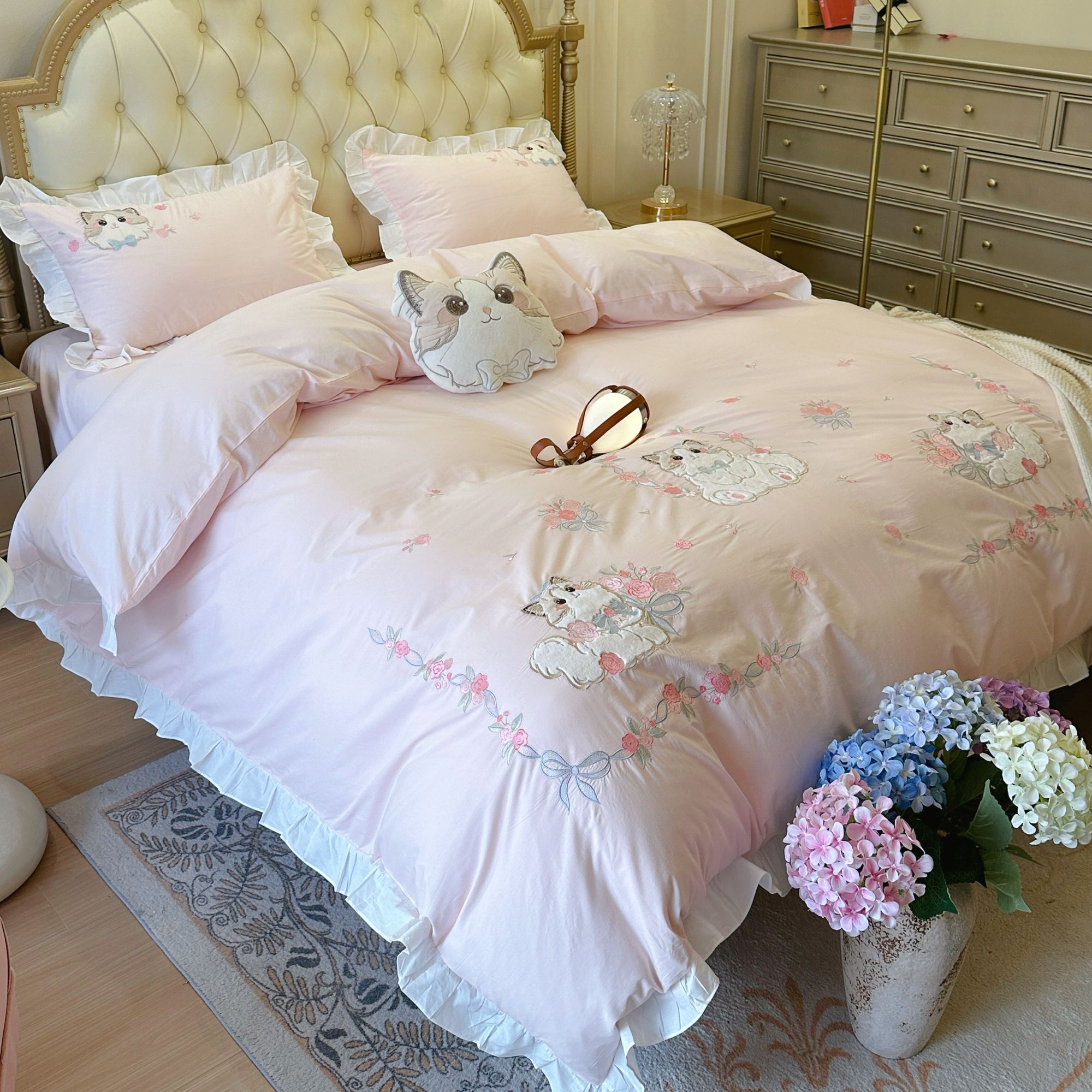 丽家平！猫小姐 好可爱女孩卡通全棉40支加厚水洗棉三/四件套