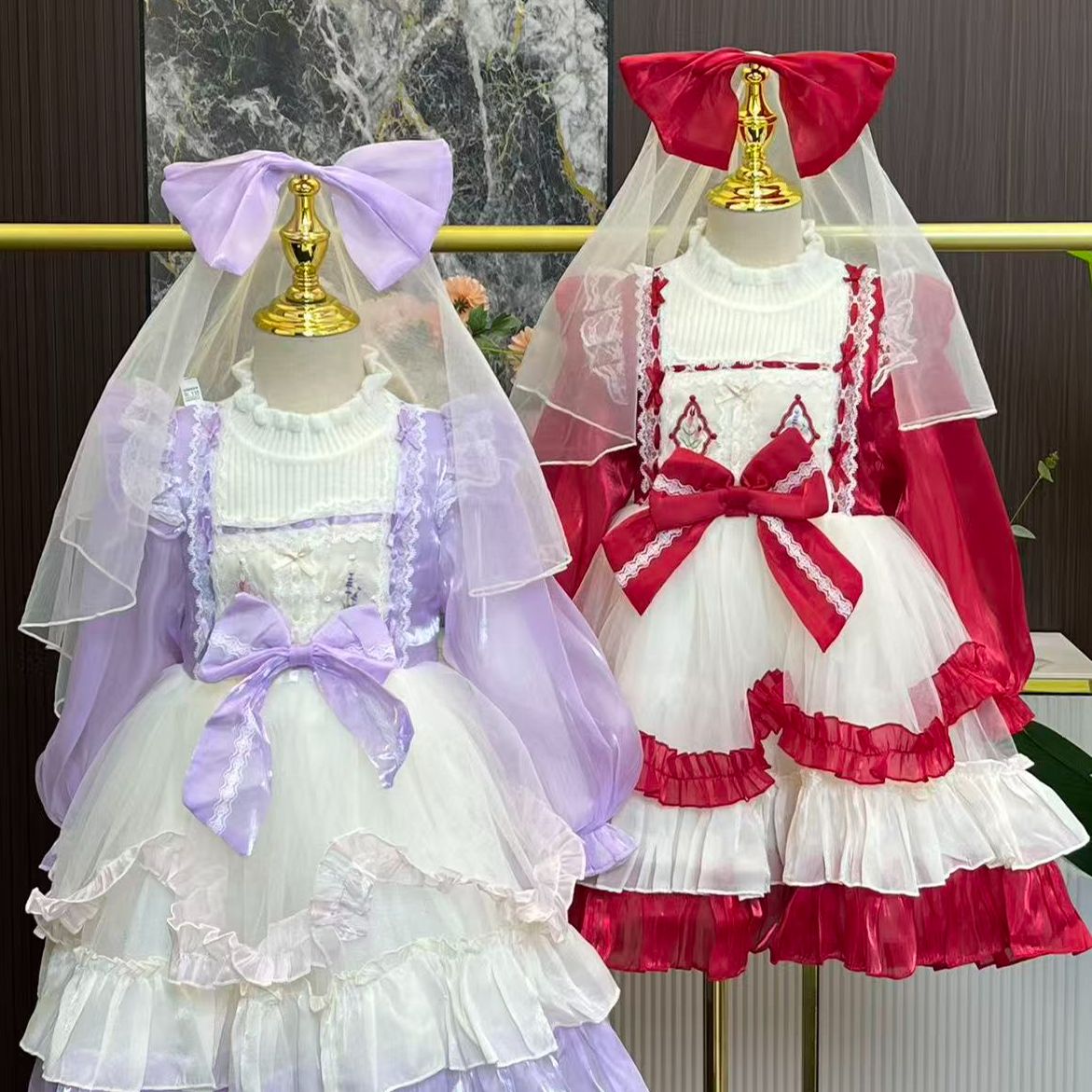 薰衣草-女宝宝绣花毛衣裙红色紫色款