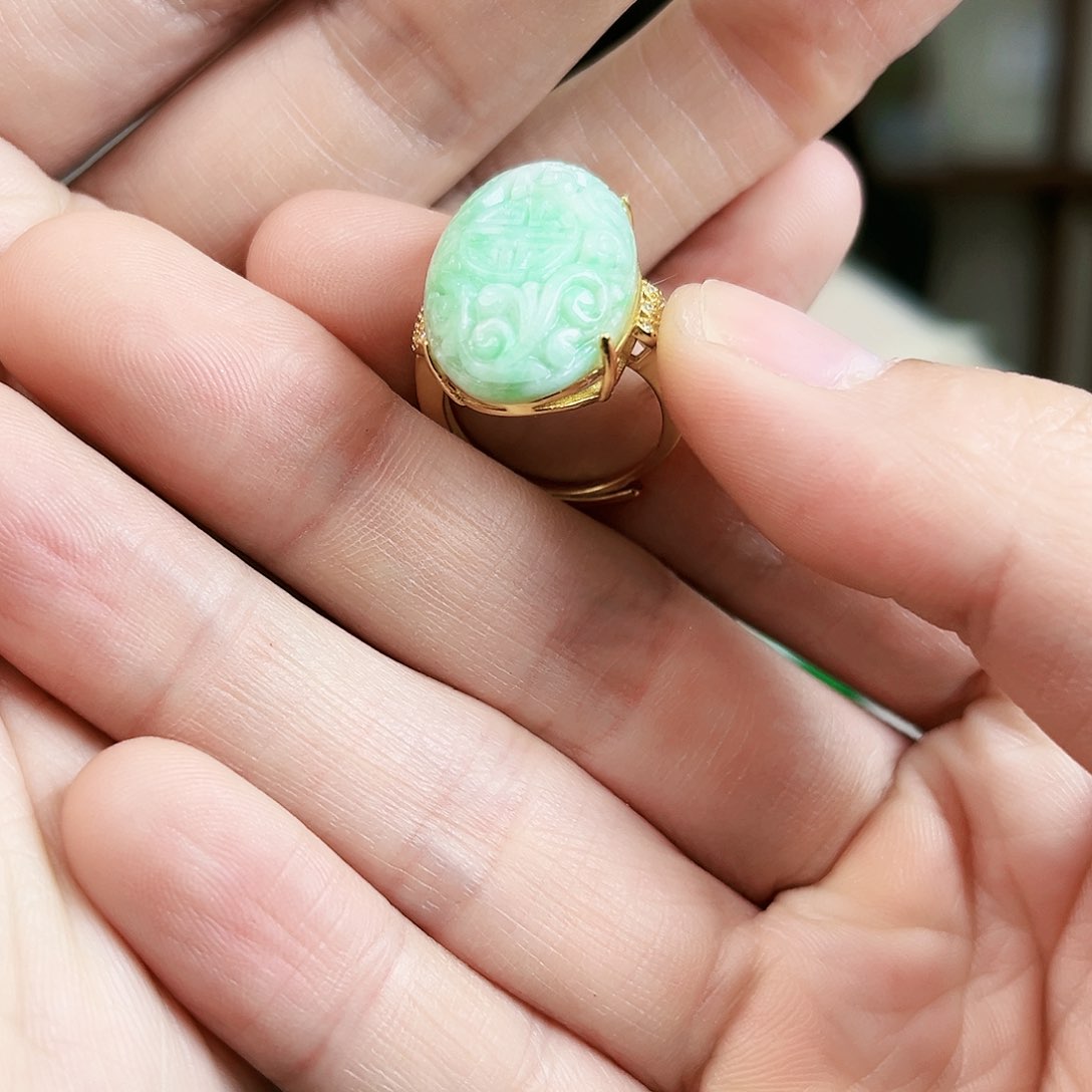 翡翠戒指银S925镶嵌戒指