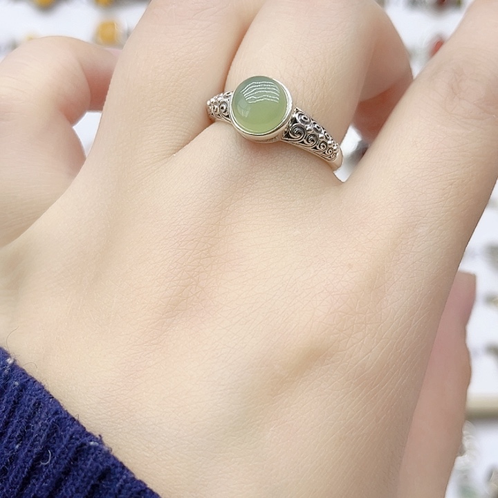和田玉戒指银S925镶嵌天然