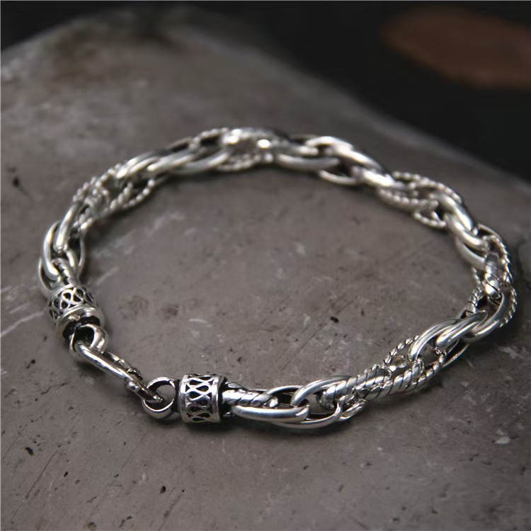 925银手链 休闲时尚百搭925银波浪手链复古小众个性素款