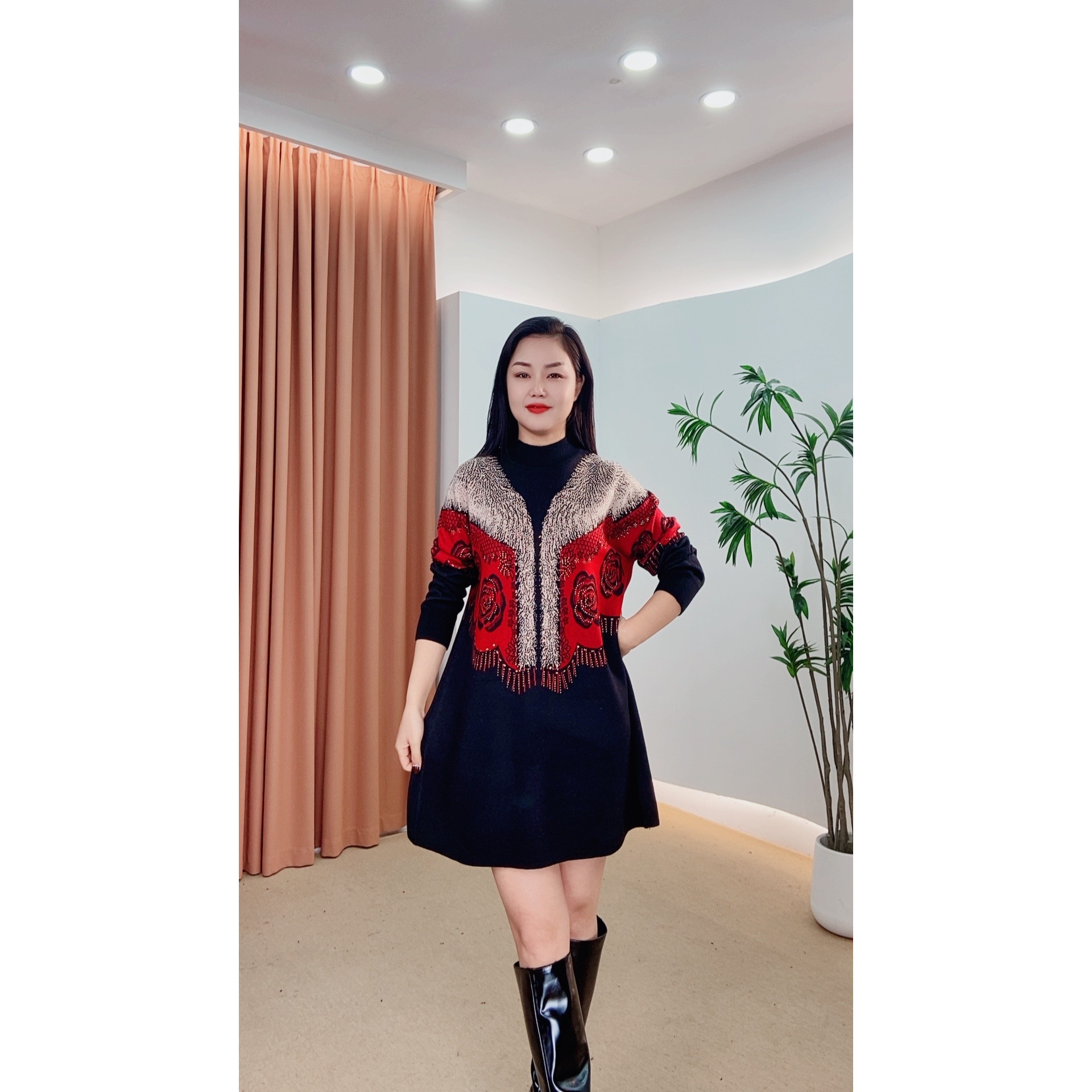 282针织时尚女士网红秋冬提花百搭休闲打底加厚女装连衣裙冬季