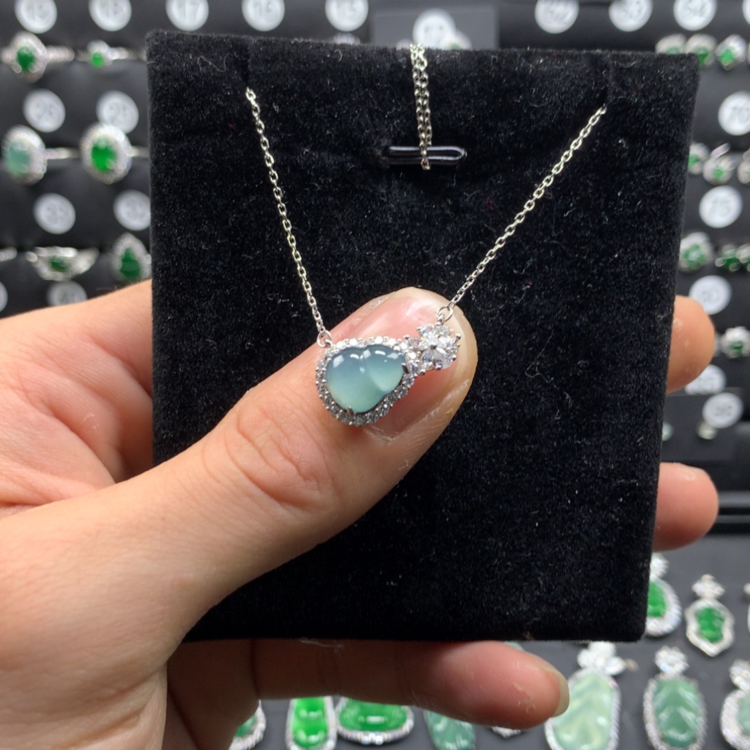 婕***）翡翠银S925镶嵌颈饰项链