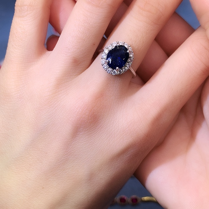 蓝宝石戒指银S925镶嵌