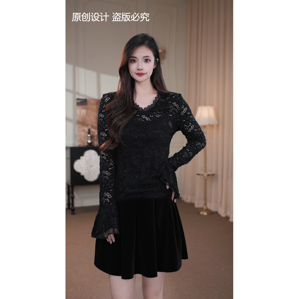 旷宁宁·人间梦露·秋冬装黑色气质设计感百搭小衫上衣女装-