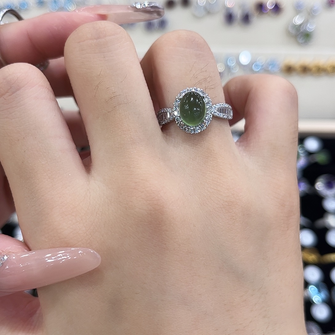 ****海岫玉银S925镶嵌戒指