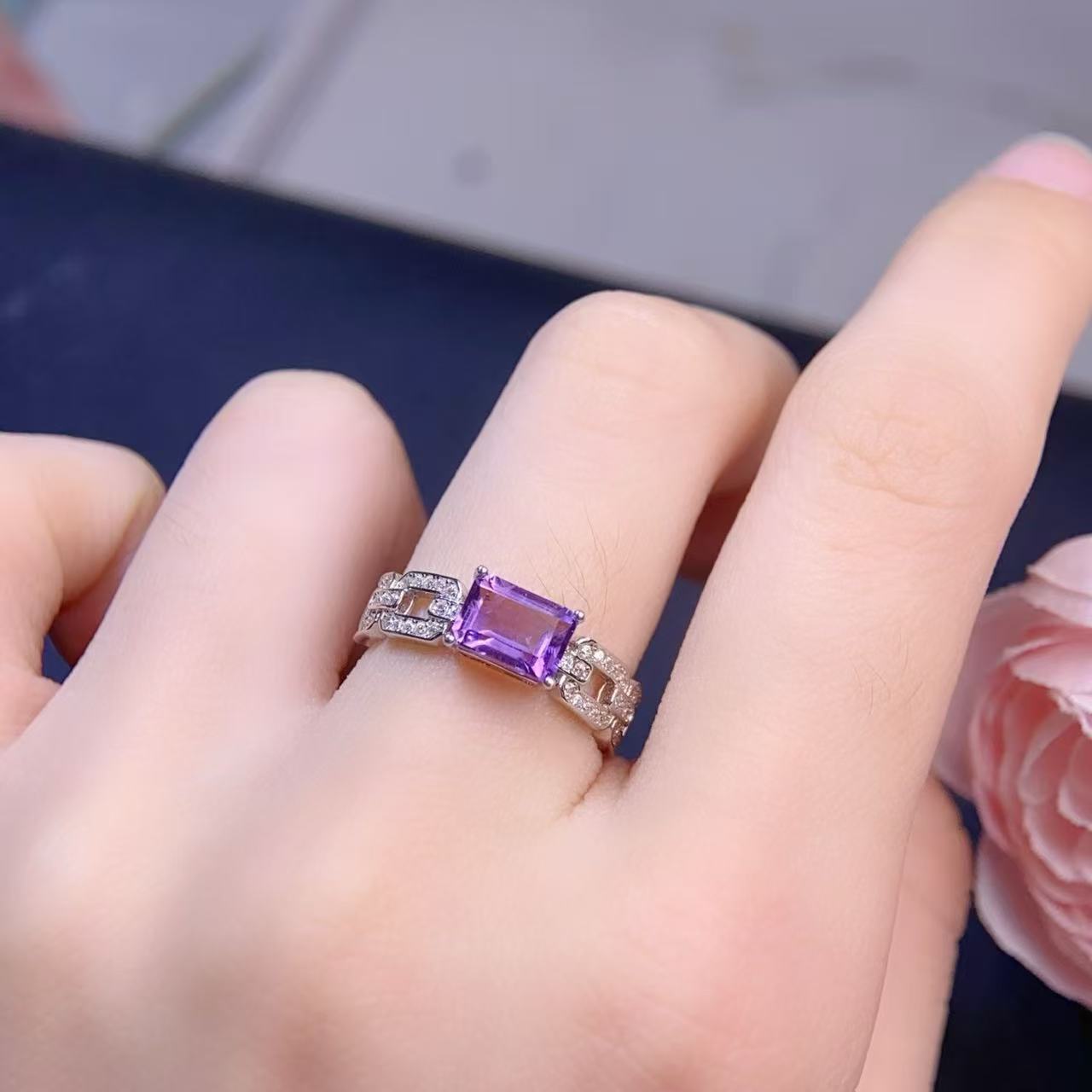 5*7mm天然梦幻紫水晶戒指紫色气质时尚百搭贵气