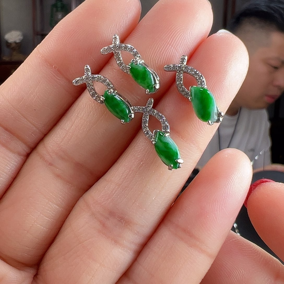 翡翠银S925镶嵌耳饰耳环多样性发货一副