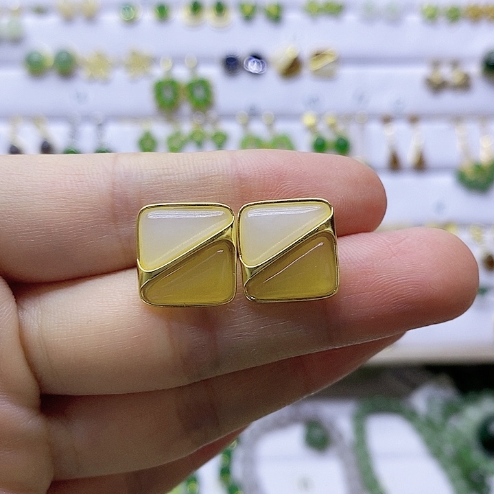 银S925镶嵌和田玉耳饰