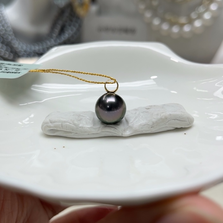 海水珍珠漏大溪地小冒奶嘴吊坠10-11mm18K金镶嵌