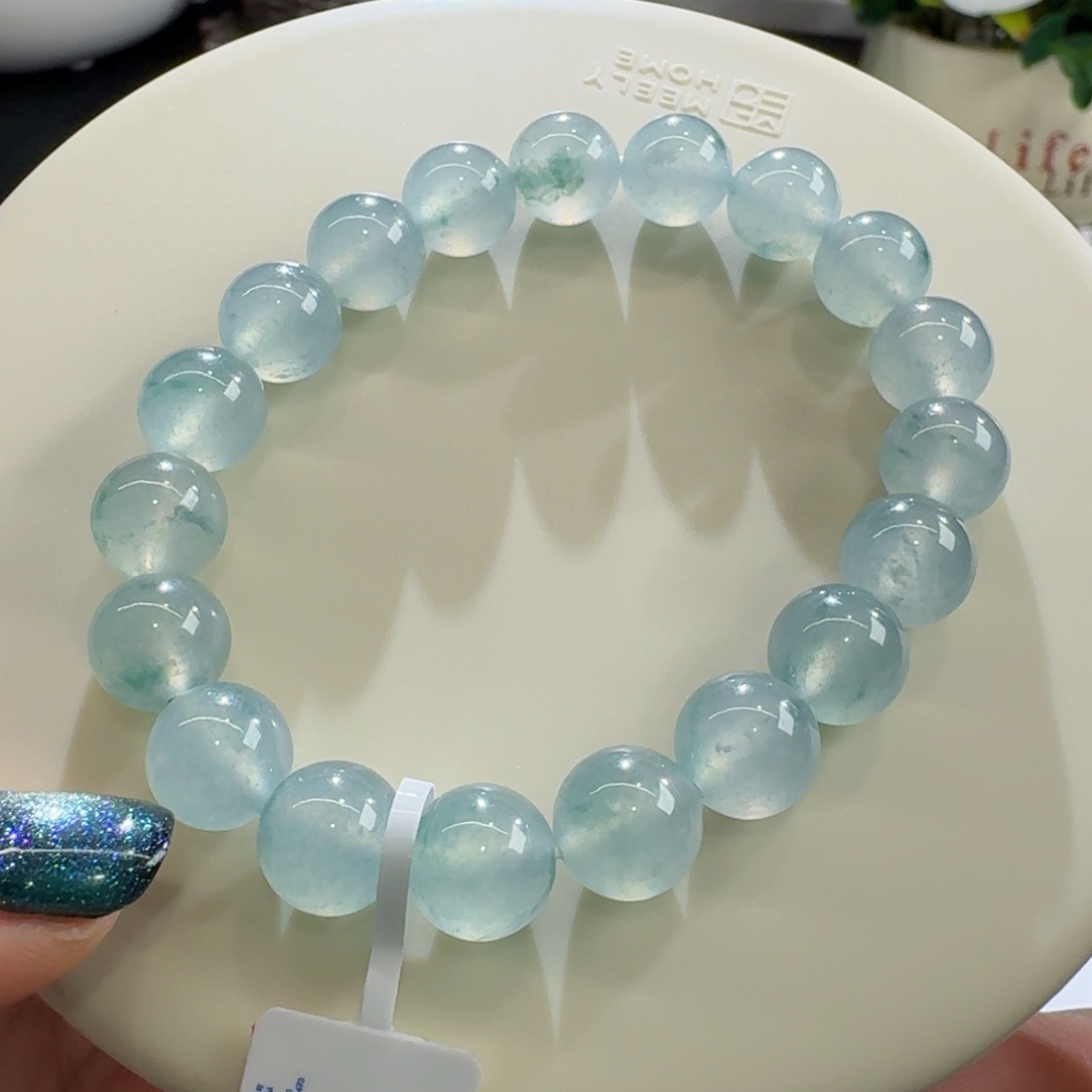 未镶嵌手串翡翠冰飘蓝花手串卡10 大漏！