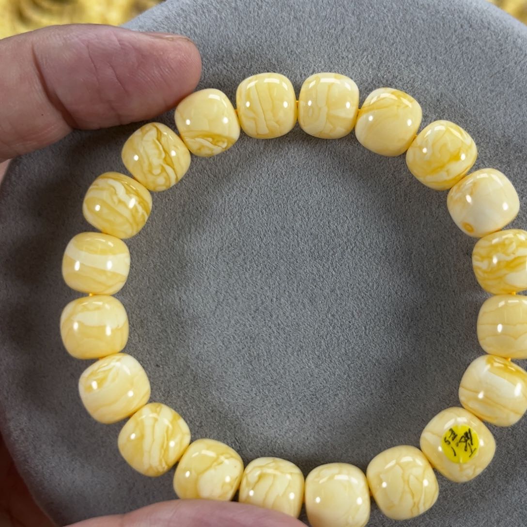 蜜蜡手串未镶嵌乌料焦皮同料白蜡橘红纹