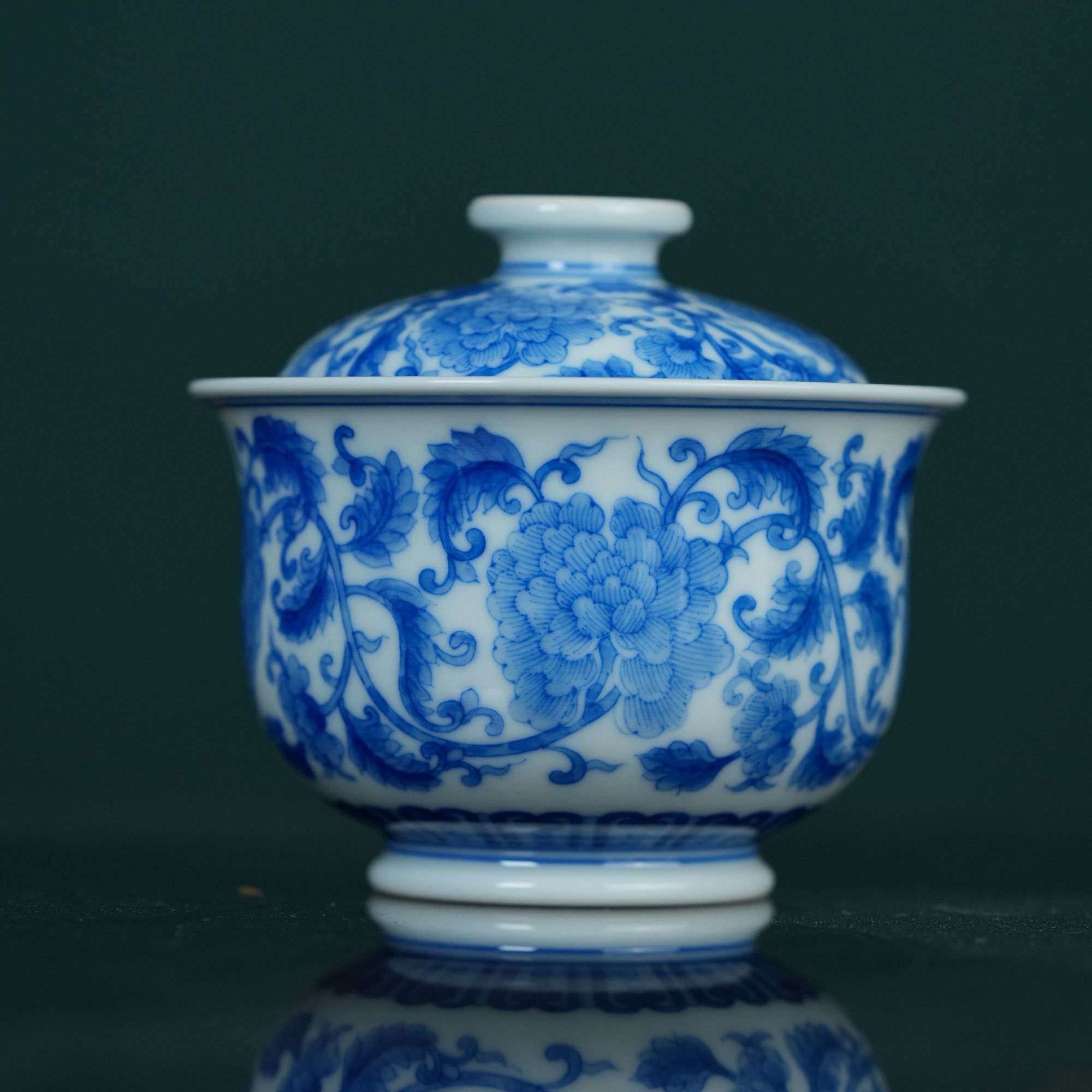 刘建锋窑青花牡丹炉式盖碗小盖碗茶具顺丰包邮LJF436